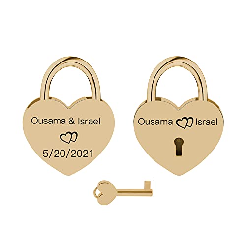 Personalisierte Herzförmige Sperre, OXYEFEI Angepasst Gravur Bild Foto Name Datum Schloss mit Einem Schlüssel (Kupferfarbe-3) von OXYEFEI