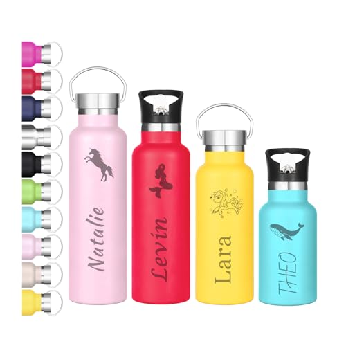 Trinkflasche Kinder Edelstahl, Personalisiert Thermoskanne mit Namen&Muster 4 Kapazität 600ml Auslaufsicher Thermosflasche BPA-Frei Isolierte Wasserflasche Spülmaschinenfest Schule (600ml) von OXYEFEI