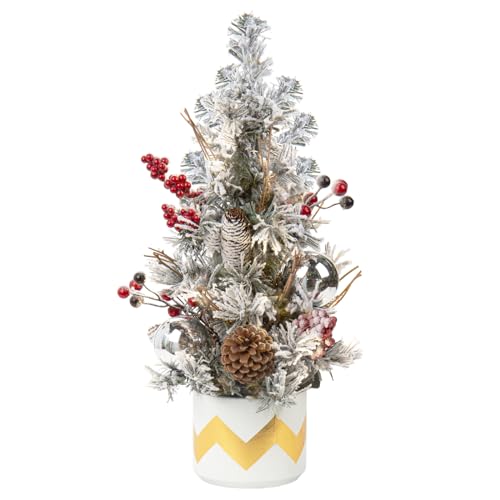 50cm Weihnachtsbaum Künstlicher dekorativer Weihnachtsbaum mit künstlichem Schnee, Beeren, Tannenzapfen, Mini-Weihnachtsbaum mit Ornamenten für Wohnkultur Küche Esstisch von Oairse