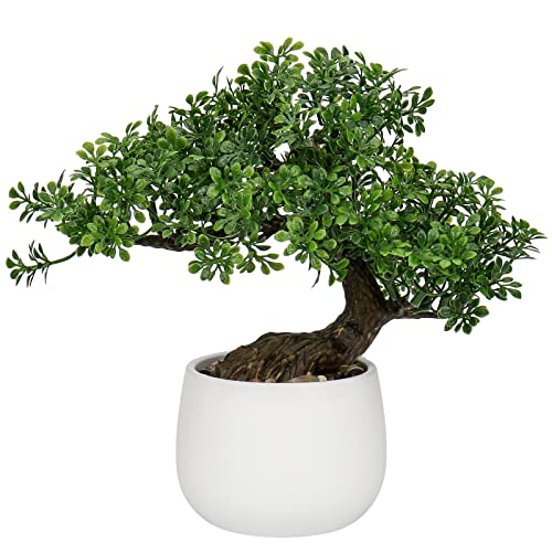 Oairse 25 cm Kunstpflanze Bonsai Baum im Keramiktopf Künstliche Pflanzen Aesthetic Japanische Bonsai Deko für Wohnzimmer Schlafzimmer Badzimmer Fensterbank Dekoration - Podocarpus Kunstbonsai von Oairse