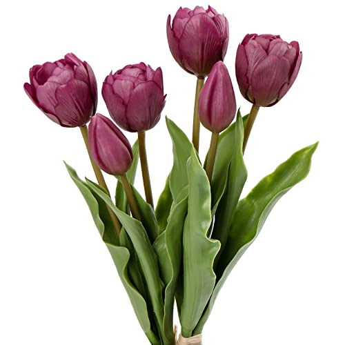 Oairse 4 Tulpen und 2 Tulpenknospen Kunstblumen Echtes Gefühl, künstliche Latex-Tulpen, Blumensträuße, Tischarrangements, Geschenk für Zuhause, Büro, Party, Hochzeit, Geburtstag, Garten, Violett von Oairse