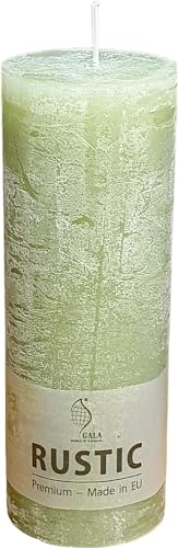 1 Gala Marken Rustik Stumpenkerze - Grün - 1 Stück - 19 x 6,8 cm - Dekorative Haushaltskerzen - Lange Brenndauer 85 Stunden - Unparfümiert - Natürliches Pflanzenwachs - Ohne Palmöl von Oberle