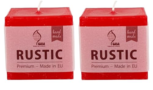 2 Gala Rustic Kerzen - Candle - handmade - Rot - 2 Stück - Dekorativ Marke Haushalts Kerze - kein Duft - Natürliches Pflanzenwachs von Oberle