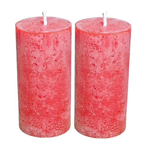 2 Rustik Stumpen Kerzen - 10 x 5 cm - Paraffin-Wachs - Kerze - Rot - unparfümiert - Marken Kerzen von Oberle
