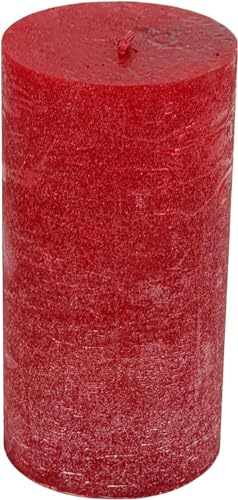 Gala Rustik Stumpenkerze - Rot metallic in Geschenkverpackung - 1 Stück - 13 x 6,8 cm - Dekorative Kerze - Lange Brenndauer - Ohne Duft - Natürliches Pflanzenwachs von Oberle