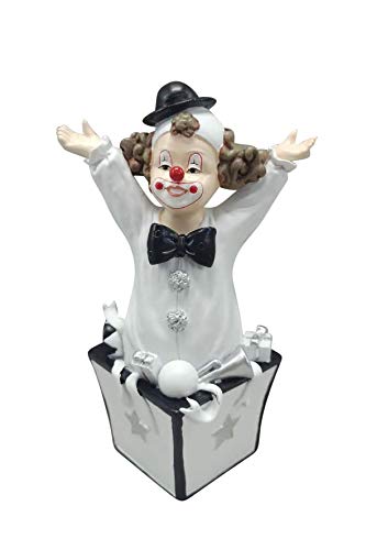 Oberle Dekofigur Clown in Geschenk Kiste schwarz weiß 16 cm Figur Karneval Harlekin von Oberle