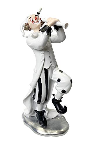 Oberle Dekofigur Musik Clown mit Flöte schwarz weiß 23,5cm Figur Karneval Köln Harlekin von Oberle