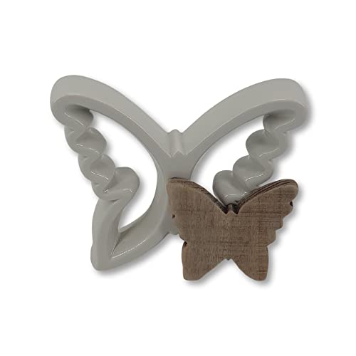 Oberle Schmetterling aus Porzellan glänzend mit Schmetterling aus Holz - hellgrau 30114 von Oberle