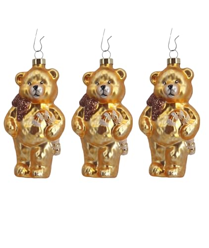 Set 3 Stück Christbaumschmuck Bär aus Glas ca. 9cm Teddybär mundgeblasen handbemalt Weihnachtskugeln in Geschenkbox von Oberle