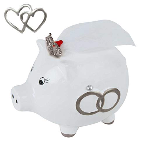 Sparschwein Piggy Wedding, witzige Spardose für Geldgeschenk zur Hochzeit oder Verlobung, 16 x 21 x 17,5 cm, Hochzeits-Deko zum Sammeln für Flitterwochen von Objektkult