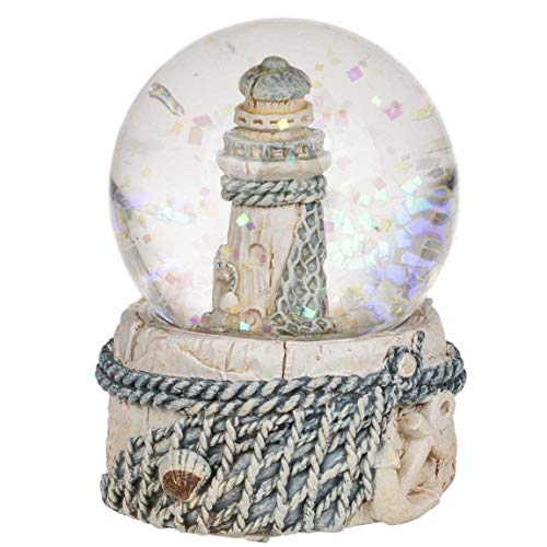 Schüttelkugel Maritim Leuchtturm, (H x B): 6 x 5 cm, Material: Polyresin + Glas, Glitzerkugel/Schneekugel, Dekofigur für Schreibtisch & Co., Mitbringsel und Geschenk mit Urlaubs-Feeling von Objektkult