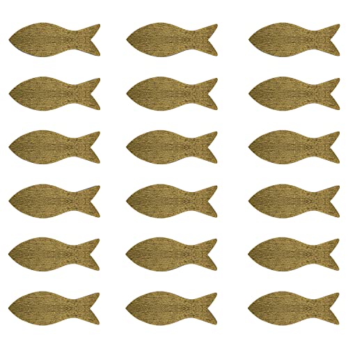 Oblique Unique® 18 Holz Fische Tischdeko für Taufe Kommunion Konfirmation Firmung Junge Mädchen Streudeko Verzierung Konfetti Dekofische - wählbar (Gold) von Oblique Unique