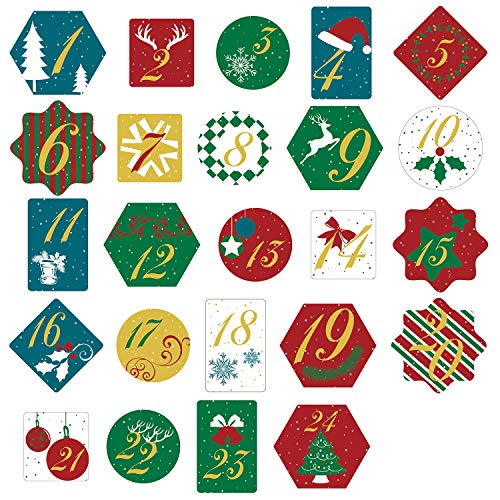 Oblique Unique® 24 Adventskalender Sticker Zahlen Aufkleber für Weihnachten zum Basteln und Verzieren - wählbar (Mix - Bunt) von Oblique Unique