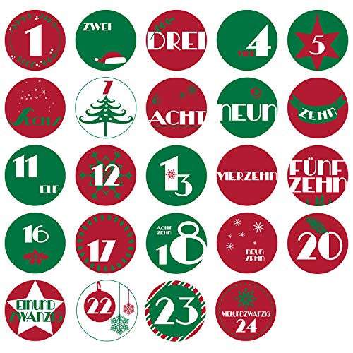 Oblique Unique® 24 Adventskalender Sticker Zahlen Aufkleber für Weihnachten zum Basteln und Verzieren - wählbar (Rot/Grün) von Oblique Unique