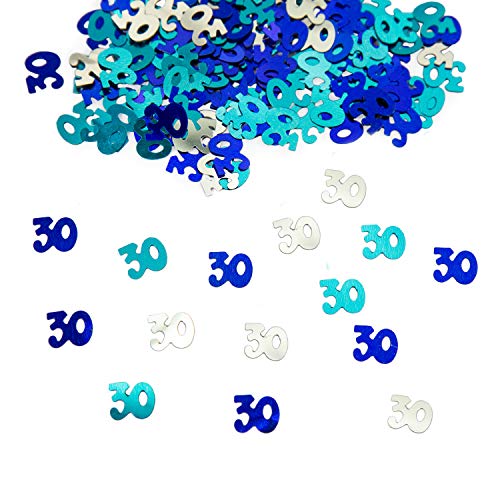 Oblique Unique® 30. Geburtstag Jubiläum Konfetti 500 STK. Blau Türkis Silber Tisch Deko Streudeko Geburtstagsdeko Zahlenkonfetti von Oblique Unique