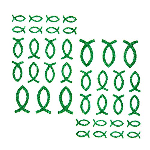 Oblique-Unique® 38 Stück Fisch Glitzer Effekt - Farbe wählbar - zum Verzieren oder Aufkleben oder Einkleben von Karten - Kommunion Taufe Deko Tischdeko (Grün) von Oblique Unique