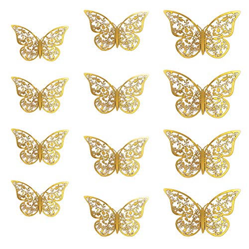 Oblique Unique® 3D Schmetterlinge 12er Set Metall Dekoration inkl. Klebepunkte Wandtattoo Wandsticker Wanddeko in Gold oder Silber - Farbe Wählbar (Gold) von Oblique Unique