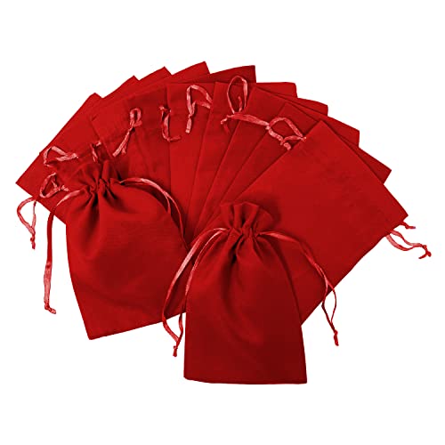 Oblique Unique® Baumwollbeutel mit Zugband 12 Stück Stoffsäckchen Stoffbeutel für Geschenke als Deko zu Weihnachten für DIY Adventskalender UVM. (Rot) von Oblique Unique