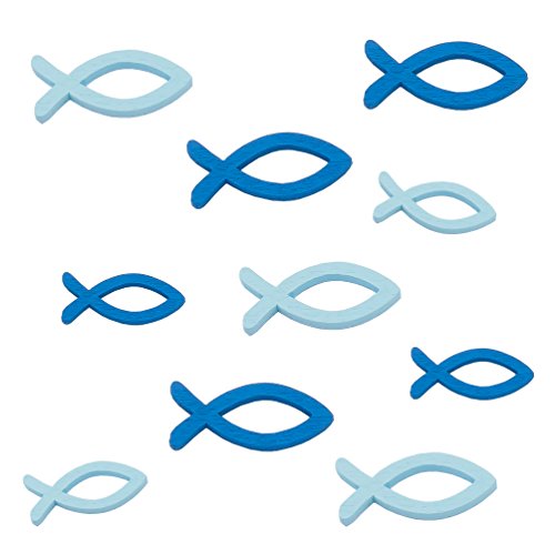 Oblique-Unique® Holzfische Tischstreu Streuartikel Taufe Blau - Streudeko Verzierung für Taufe, Kommunion und Konfirmation - Echtholz von Oblique Unique