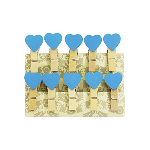 Oblique-Unique® Kleine Mini Holz Wäscheklammern Holzklammern Deko Klammern mit Motiv (blaue Herzen) von Oblique Unique