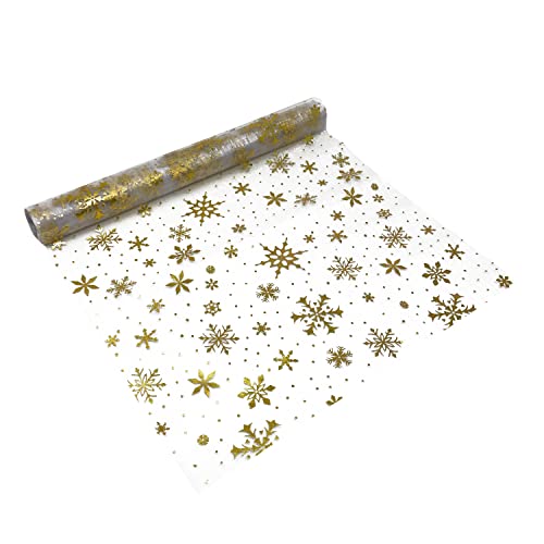Oblique Unique® Tischläufer Schneekristalle Sterne Tischband Transparent metallisch Läufer Tischdeko für Weihnachten Party Silvester Deko (Schneekristalle - Gold) von Oblique Unique