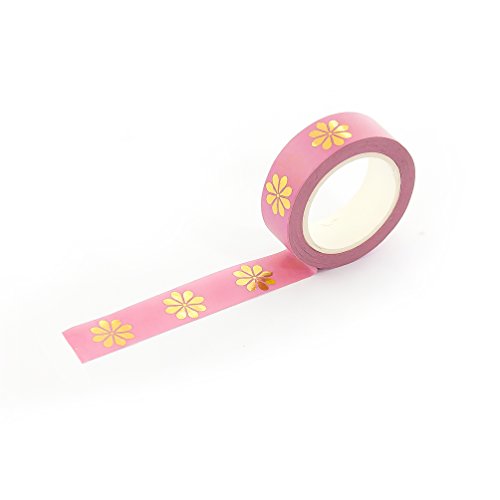 Oblique-Unique® Washi Tape Deko Bänder Selbstklebend mit wunderschönen Motiven I Design wählbar I (Rosa-Goldblumen) von Oblique Unique