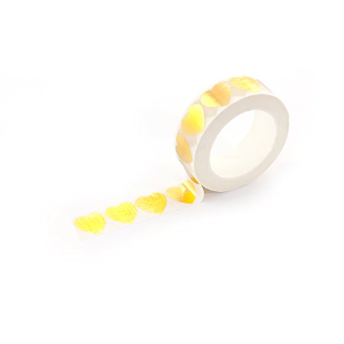 Oblique-Unique® Washi Tape Deko Bänder Selbstklebend mit wunderschönen Motiven I Design wählbar I (Weiß-Goldherzen groß) von Oblique Unique