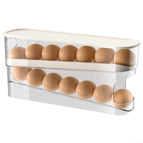 Eierspender, Automatisch rollender Eier-Aufbewahrungsbehälter, 2-stöckiger rollender Eierspender mit PET-Material, Aufbewahrung von bis zu 14 Eiern, für die Küche von Oceanlend