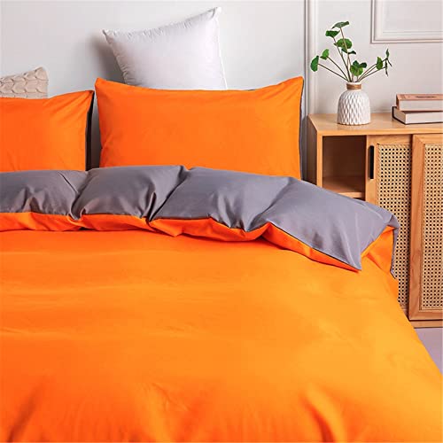 Odot Feste Farbe Bettbezug, Erwachsene Teenager Kinder Bettwäsche Set mit Bettbezug & Kissenbezüge, Mikrofaser Bettbezug Set für Einzelbett Doppelbett (Orange & Grau,135x200cm-2 Teilig) von Odot