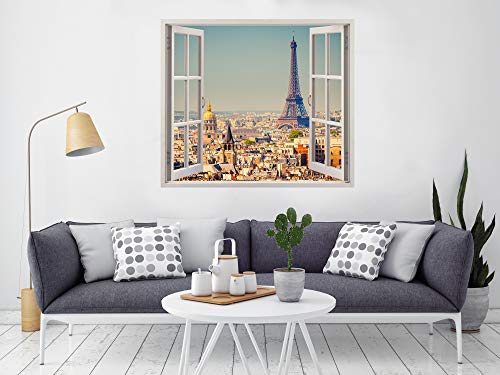 3D Aufkleber Fenster verschiedene Maße 50 x 40 cm | Aufkleber enthalten | Deko Zimmer, Paris, Eiffelturm, Panorama-Sicht, mehrfarbig | elegantes Design | von Oedim
