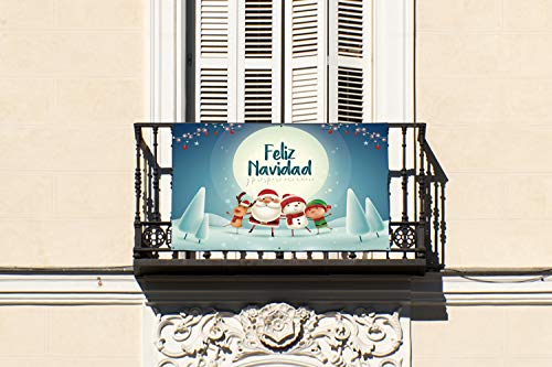 Oedim Balkonplane Weihnachten und Frohes Neujahr | 100 x 70 cm | inklusive 6 kleinen Metallösen, Metall, Farben, 100x70cm von Oedim