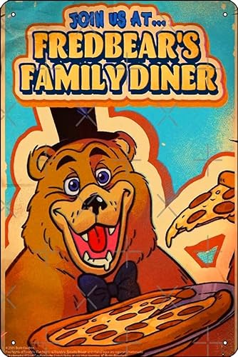 FNAF-Fredbear's Family Diner Pizza Poster 20,3 x 30,5 cm, lustiges Metall-Blechschild, Spielzimmer, Männerhöhle, Wanddekoration von Oedrtqi
