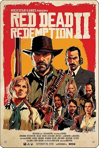 Red Redemption II Poster Poster 20,3 x 30,5 cm, lustiges Metall-Blechschild, Spielzimmer, Männerhöhle, Wanddekoration von Oedrtqi