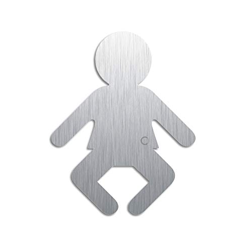 Türschild Wickelraum | Edelstahl Piktogramm-Baby | H=100 mm | selbstklebend | Original aus der Ofform Edelstahlschilder-Kollektion | Nr.1080 von OFFORM DESIGN