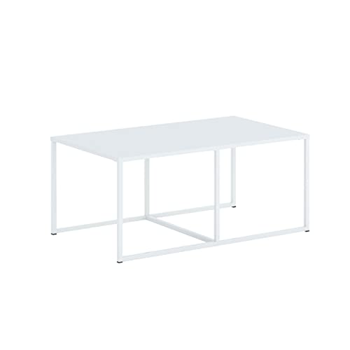 Oggi, Industrieller Quadratischer Couchtisch,Wohnzimmertisch, Sofatisch, Kaffeetisch, Industrie-Design 102 cm x 46 cm x 67 cm Weiss von Oggi