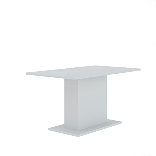 Oggi Amore Oskar Rechteckiger Tisch für Esszimmer Platzsparendes Möbel mit Minimalistischem Design und Breitem Stabilem Bein aus Laminierter Platte 80 x 138 x 74 cm Weiß Glänzend von Oggi