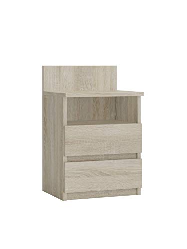 Oggi Lugo Nachttisch Schrank mit Zwei Schubladen Und Einer Ablage 40x32x59cm Minimalistisch Modern aus 16mm Schichtstoffplatte Design Wohnzimmer Schlafzimmer Flur Sonoma Eiche von Oggi