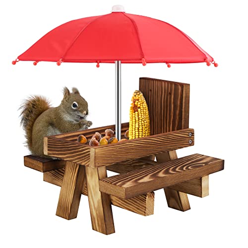 Eichhörnchen Futterhaus, Wetterfest Picknicktisch Holz -Futtertisch, Eichhörnchen Picknick- Tisch- Feeder mit Dauerhaftem Maiskolbenhalter Gartenschmuck, für Eichhörnchen Chipmunk Wildlife, Outdoor von OhhGo