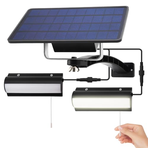 OhhGo 2-in-1 Solarbetriebenes LED-Schuppenlicht-Set, Solarleuchten mit Zugschnur für Schuppen, Korridor, Scheune, Pavillon, 3034295-AM63-OMVWD von OhhGo