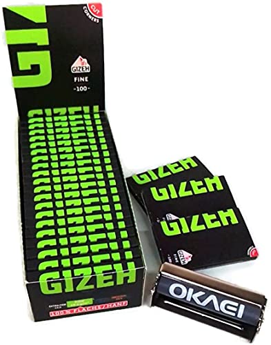 Gizeh Black Fine Magnet - Kurzes Papier, 20 x 100 Blättchen, Flachshanf + Okaei Zigarettendrehmaschine von Okaei