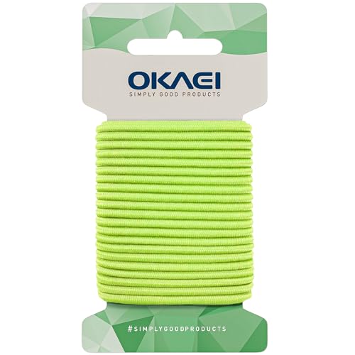 OKAEI Gummikordel 2mm x 5m - Hochwertiges Gummiseil in Neon Gelb, Flexibles Gummiband/Hutgummi/Rundgummi - Ideal für DIY Projekte und Handwerk von Okaei
