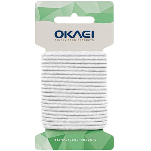 OKAEI Gummikordel 3mm x 5m - Hochwertiges Gummiseil in Weis, Flexibles Gummiband/Hutgummi/Rundgummi - Ideal für DIY Projekte und Handwerk von Okaei