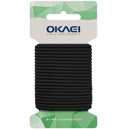 OKAEI Gummikordel 4mm x 5m - Hochwertiges Gummiseil in Schwarz, Flexibles Gummiband/Hutgummi/Rundgummi - Ideal für DIY Projekte und Handwerk von Okaei
