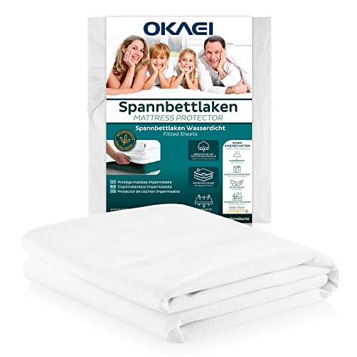 Okaei Matratzenschoner 100 x 200 cm wasserdicht | Oberfläche aus 100% Baumwolle | Atmungsaktive Matratzenauflage | waschbar | Oeko-Tex Zertifiziert | ALLE MATRATZEN + 30 cm | Spannbettlaken​ von Okaei