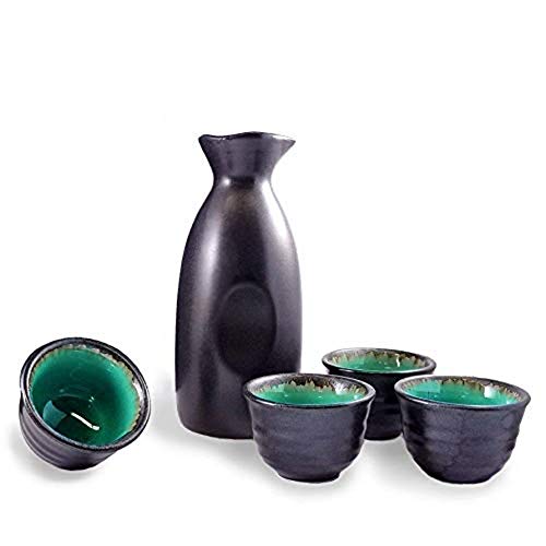 Sake-Set, traditionelles japanisches Sake-Becher-Set, handbemalt, Tassen aus Keramik, Handarbeit, Weingläser, 5 Stück Black Classic von Old Craftsmen's