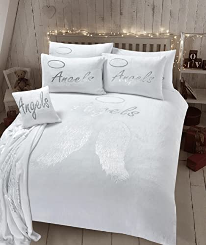 Olivia Rocco Bettbezug-Set mit Engelsflügeln, weich, Thermo-Bettwäsche, warm, gemütlich, kuschelig, Doppelbettgröße, Weiß von Olivia Rocco