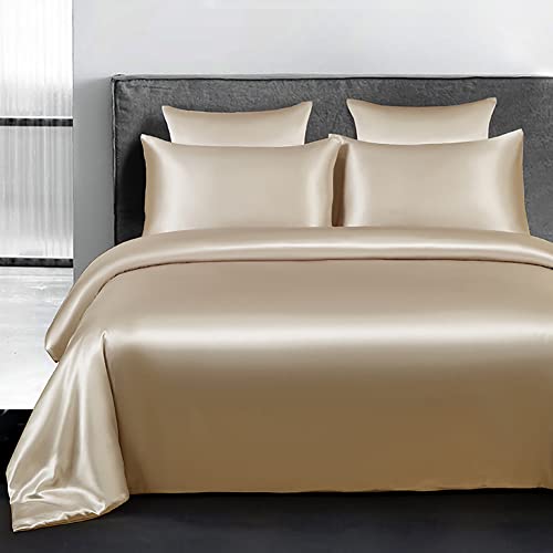 Omela Bettwäsche Satin 200x200 Taupe Beige Einfarbig Glatt Bettbezug mit Reißverschluss 3 Teilig Sommerbettwäsche Set 100% Glanzsatin Polyester Deckenbezug und Kissenbezüge 80x80 cm von Omela