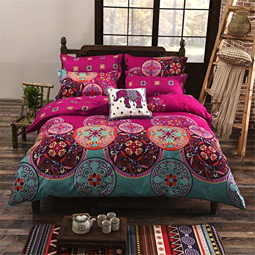 Omela Boho Bettwäsche Set 200x200 cm Bohemian Ethnischer Stil Bettbezug mit Reißverschluss 3 Teilig 100% Mikrofaser Indisches Muster Deckenbezug und Kissenbezüge 80x80 cm von Omela