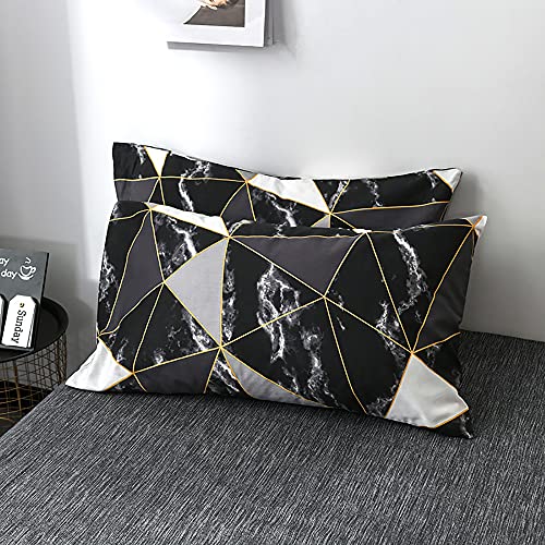 Omela Kissenbezug Marmor 40 x 80 cm Schwarz Weiß Marmor Optik Kissenbezüge 40x80 2er Set 100% Mikrofaser Modern Geo Muster Kopfkissenbezug, Kissenhülle mit Reißverschluss von Omela