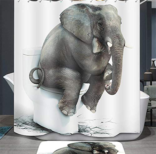 Ommda Duschvorhang Textil Wasserdicht Tier Digitaldruck Duschvorhang Anti-schimmel Waschbar mit 12 Duschvorhang Ring (Keine Matten) Elefant 120x200cm von Ommda